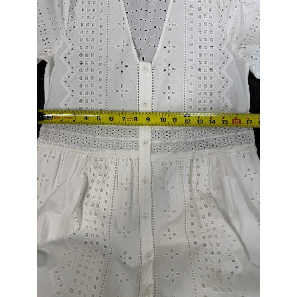 Zara White 100% Cotton Eyelet Dress Ruffle Embroidery Cottagecore Boho XS - Picture 8 of 10